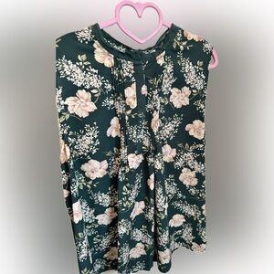 A New Day Green Floral Blouse Shabby Chic XXL PTP 21 sleeveless